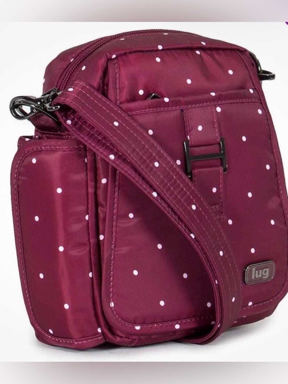 LUG Can Can Crossbody Bag Purse Cranberry Dot Belt Bag RFID Protection Packable